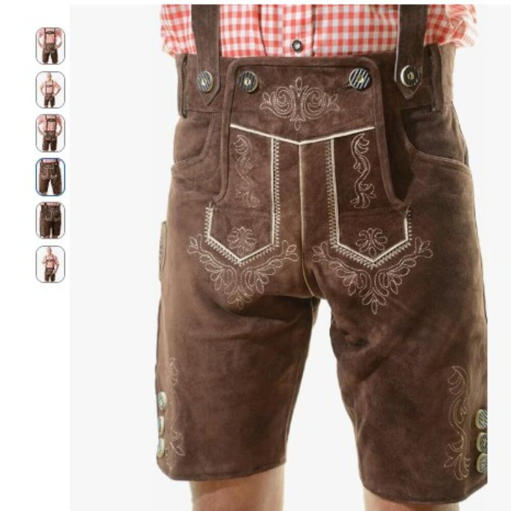 NEW! Bavarian Lederhosen Oktoberfest Antique Rustic Brown - 34 US / 50 EU - Picture 2 of 5